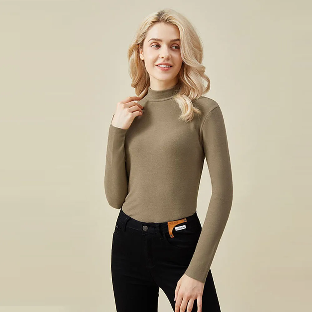 Dames Hoge Kwaliteit Winter Tops Blouse Lange Mouw T-Shirts Ondershirts Thermiek Halve Coltrui Pullovers Trui Voor Vrouwen