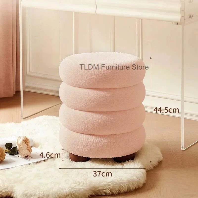 Cute Bedroom Wooden Makeup Stool Vanity Pink Stool Vanity Foot Mini White Beauty Girls Silla Tocador Maquillaje Home Furniture view 6