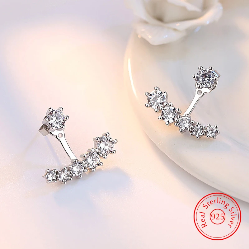 Pure 925 Sterling Silver New Fashion Jewelry Multiple Crystal Zirocn Stud Earrings For Woman XY0230