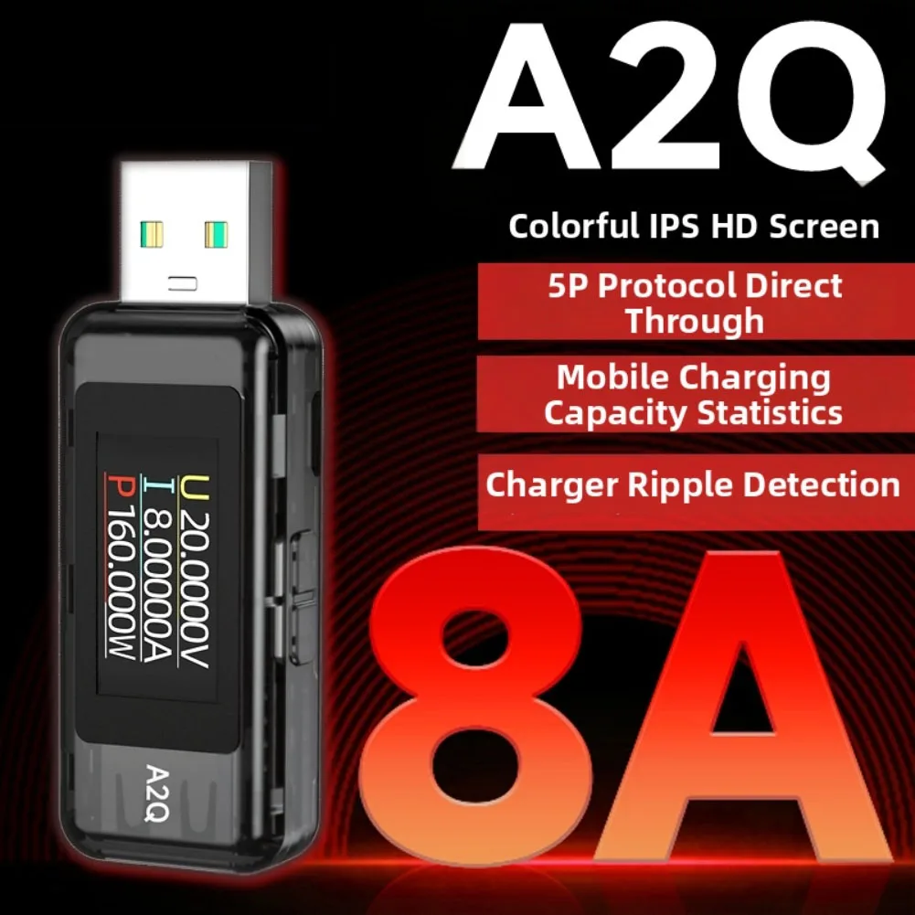 1pc A2Q Series USB Voltage And Current Meter Tester 8A 120W Current Detector Power Output Monitor For Headphone Watches Charging