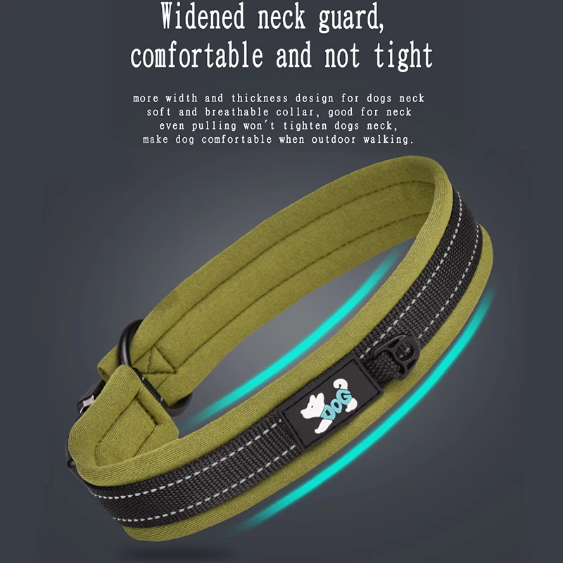 CP399 Soft Comfortable Padded Engraving Buckle Reflective Adjustable Durable Nylon High Quality Pet Dog Collar