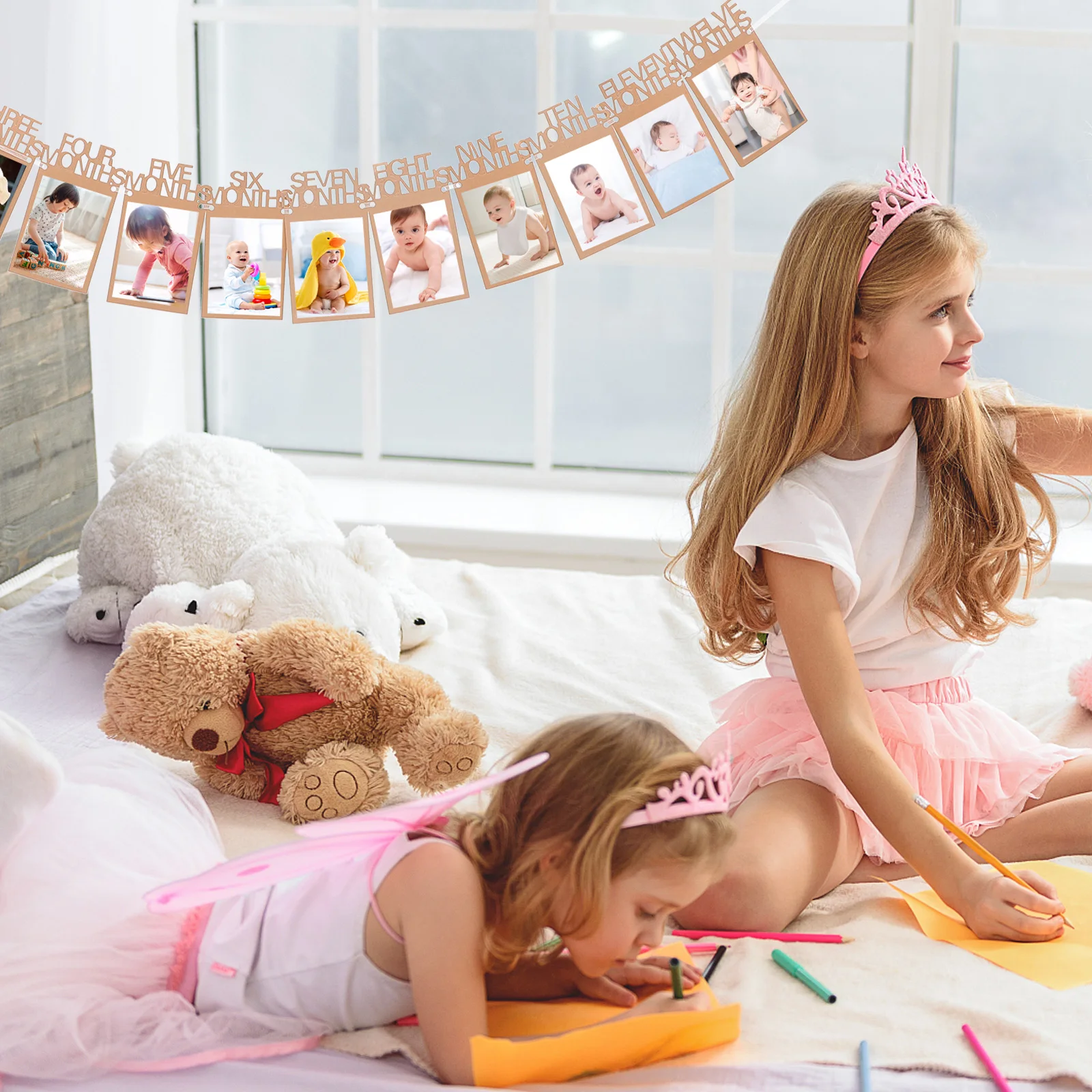 

Photo Folder Frame Banner Baby Bunting Colourful Happy Birthday First Ornament Commemorative Children's Decoration
