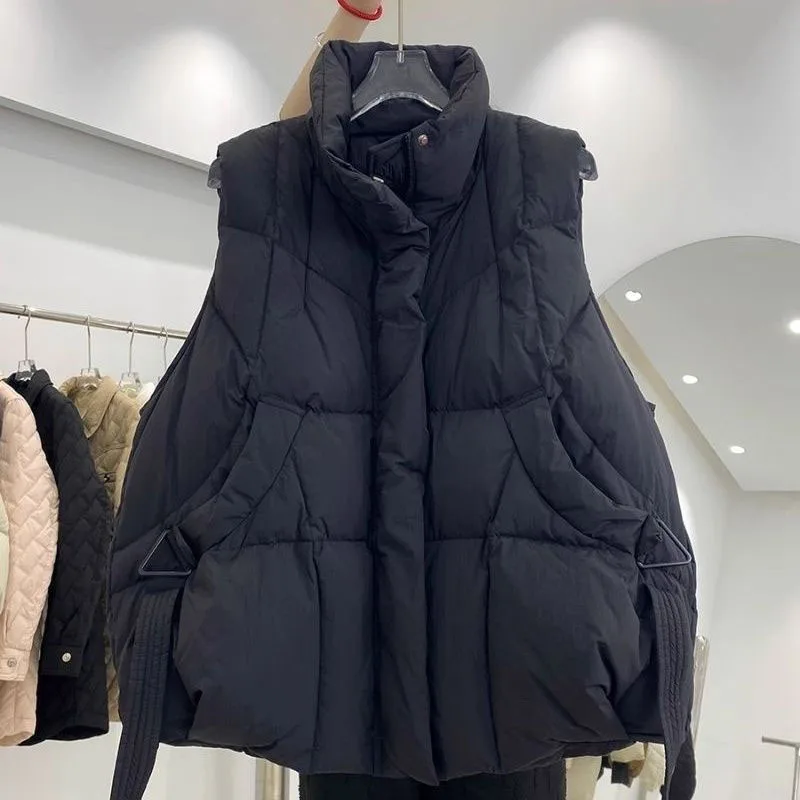 New Autumn Winter Down Cotton Vest Jacket Women Korean Sleeveless Stand Parkas Waistcoat Coat Female Casual Overcoat Ladies Tops