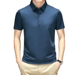 Men's Embroidered Mulberry Silk Polo Shirt New Spring/Summer Thin Fashion Business Casual Ice Cool Silk Short Sleeve T-shirt