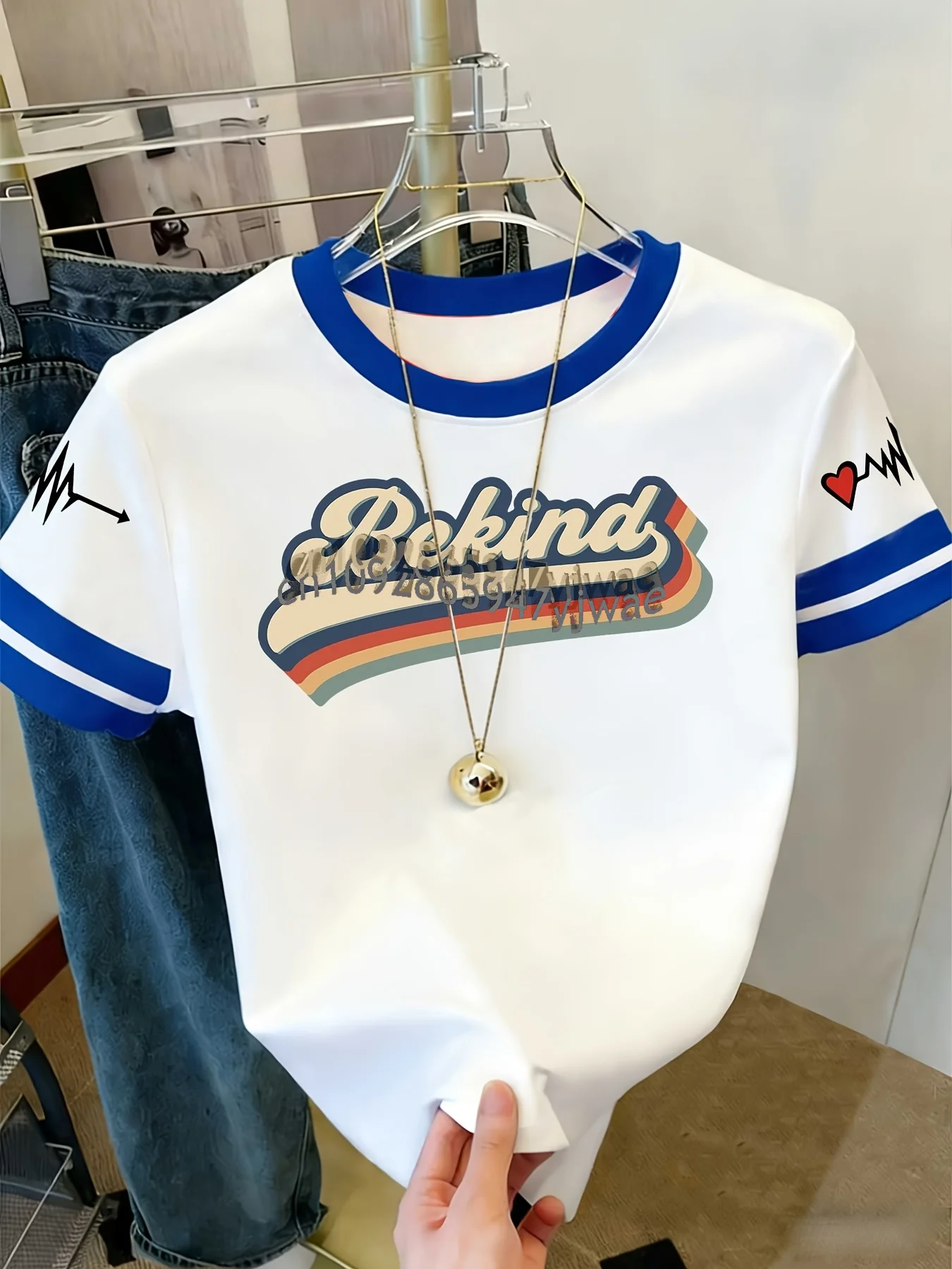 2026 Damen Herren Übergröße Kurzarm BE KIND Print T-Shirt Mädchen Rundhals-Tee Outdoor-Sport Übergrößen Damenbekleidung – Detail 7