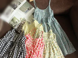 Summer New Sweet Floral Print Cotton High Waist Puffy Sleeveless Short Skirt Bohemian Style Women's Dress A-Line Silhouette