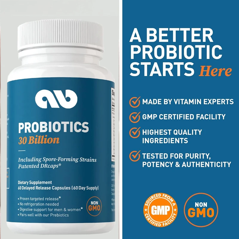 

Probiotics 30 billion, 10 strains, promote digestive health, suitable for both men and women, non GMO, 60 capsules