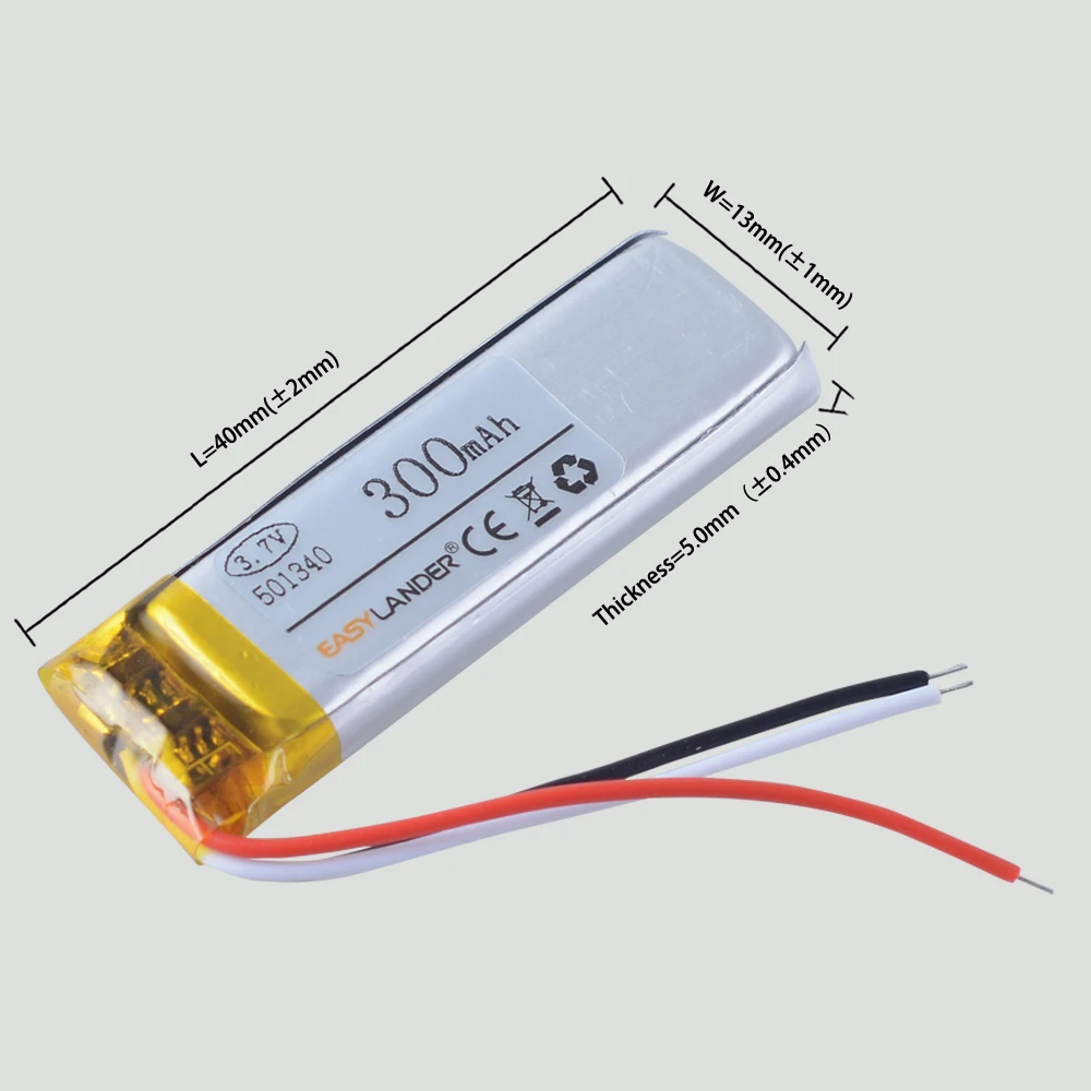 3-سلك 501340 300mAh بوليمر بطارية ليثيوم أيون ل TWS سماعات بلوتوث سماعة سماعة المنزل TWSEJ02LM