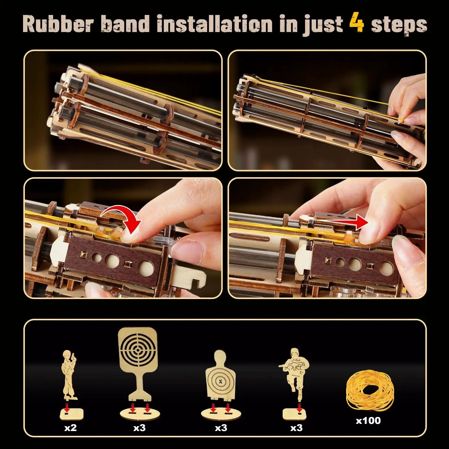 VATOS 3D木製ガトリングマシンガンおもちゃ クリスマスプレゼント 子供 男の子 大人向け 344ピース 木製パズル 組み立てモデルガン 射撃ゲーム