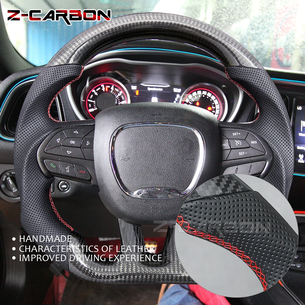 Carbon Fiber perforated Leather Racing Wheel Sport Wheel Steering Wheel Fit For Dodge Challenger 2015 2016 2017 2018 2019