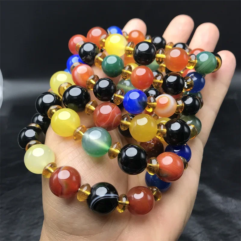 Natural Agate Duobao Colored Agate Clip Jade Round Bead Bracelet Gift Jade Jewelry & Accessories  Bracelets