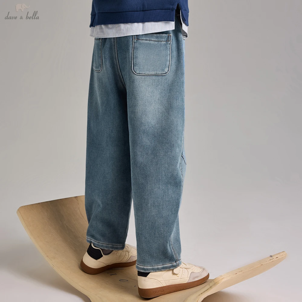 Dave Bella Children Winter Warm Jeans Boys Elastic Waist Fleece-lined Cargo Pants Casual Pocket Jogger Trousers DK4263783