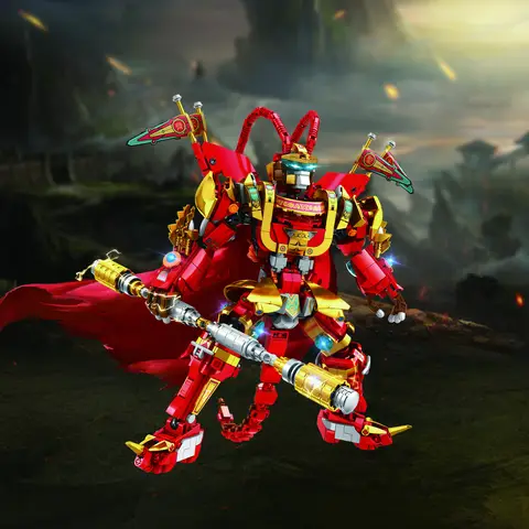 1122PCS Electroplated Monkey Building Blocks Toys Model Sun Wukong Mech Assemble Puzzle Bricks Toy Sets For Kid Ornament Gifts