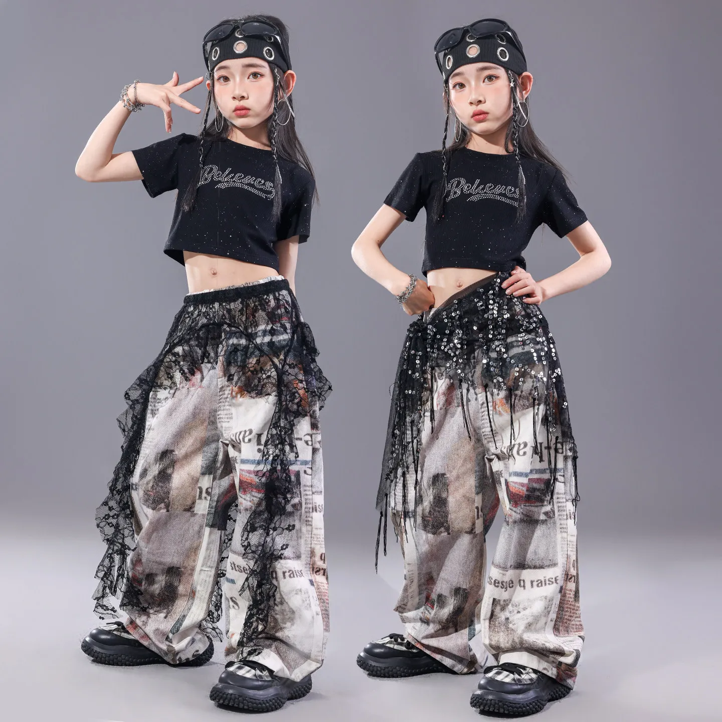 

2026 New Modern Jazz Dance Performance Stage Costumes For Girls Group Crop Top Loose Pants Streetwear Hip Hop Clothes DQS23108