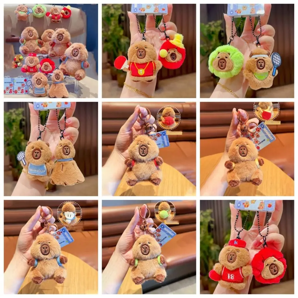 

Brown Soft Capybara Key Ring Cross Dressing Funny Plush Sport Pendant Badminton Fur Backpack Flutter Doll Women