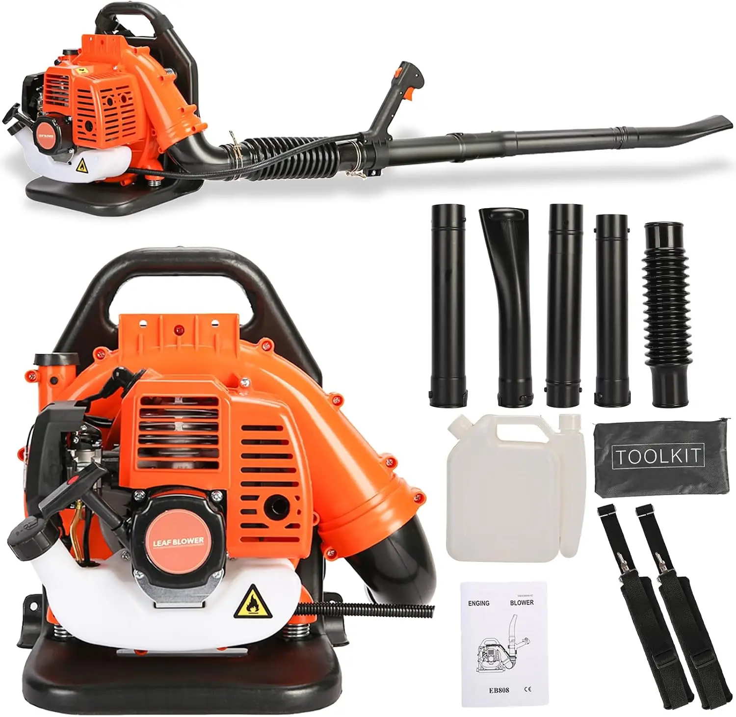 Gas Leaf Blower, 52CC 2 Stroke 550CFM Backpack Gas Powered Leaf Blower, High Strength Snow Blower, Grass Lawn Blower Air Cooling