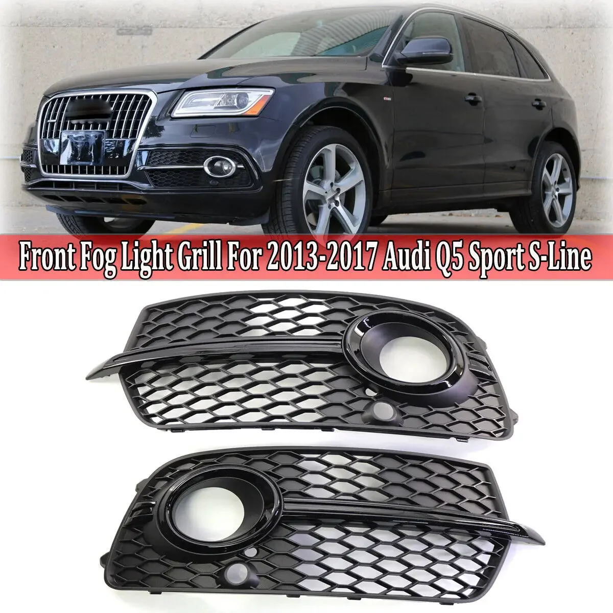 Auto Front Bumper Fog Light Grille Grill Cover Gloss Black For Audi Q5 S-Line SQ5 Sport 4 Doors 2014 2015 2016 2017 Car Styling