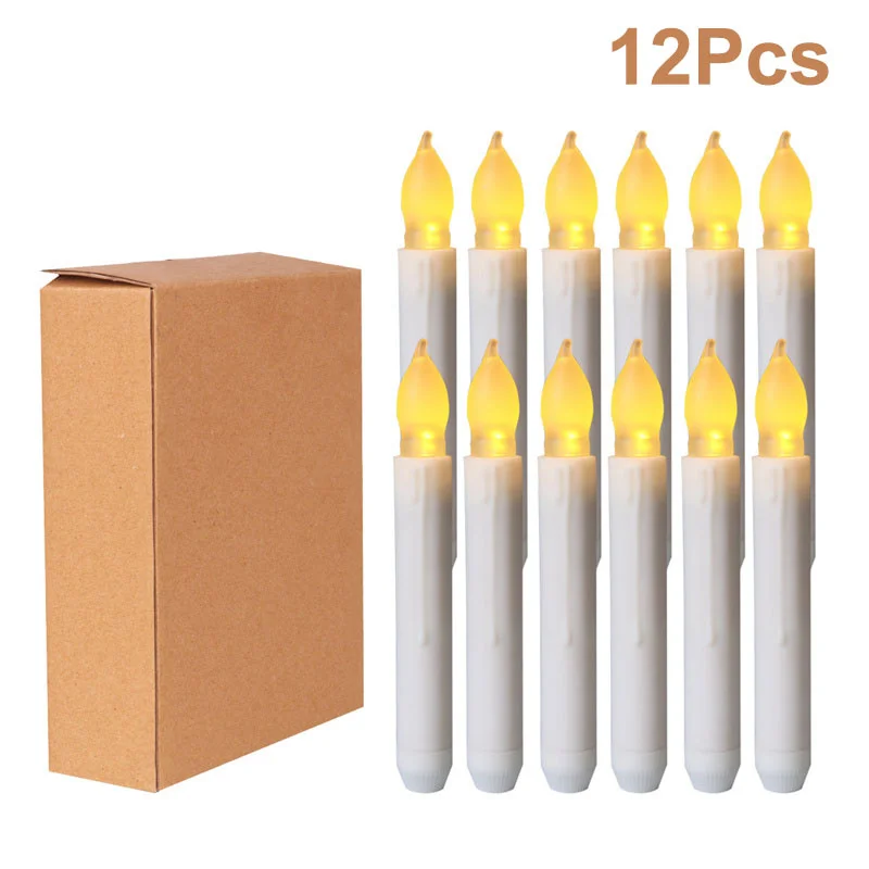 

12Pcs LED Candle Simulation Battery Operated Flameless Electronic Long Candle Yellow Light with Flashing Wedding Birthday Party