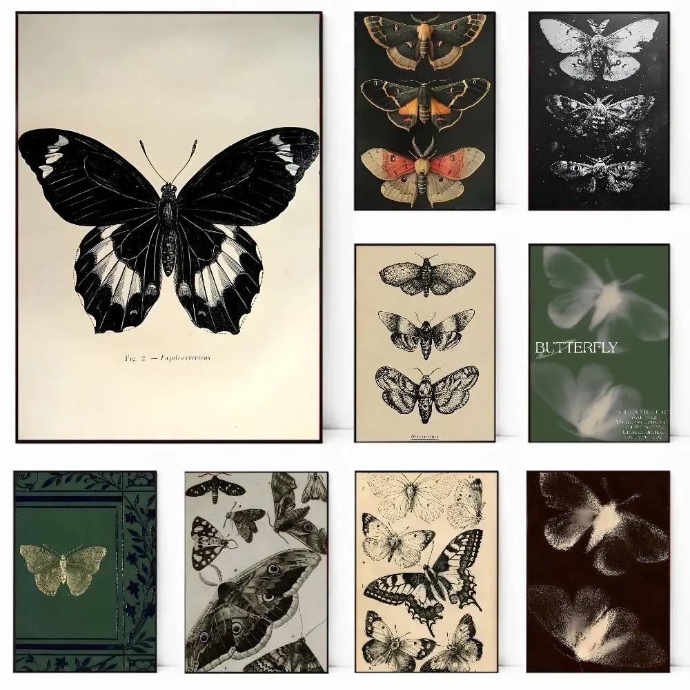 Schwarz-weißes dunkles Schmetterlingsmotten-Poster, Kunstgemälde, Aufkleber mit Drucken, Zuhause, Schlafzimmer, Wohnzimmer, Dekoration, Geschenk
