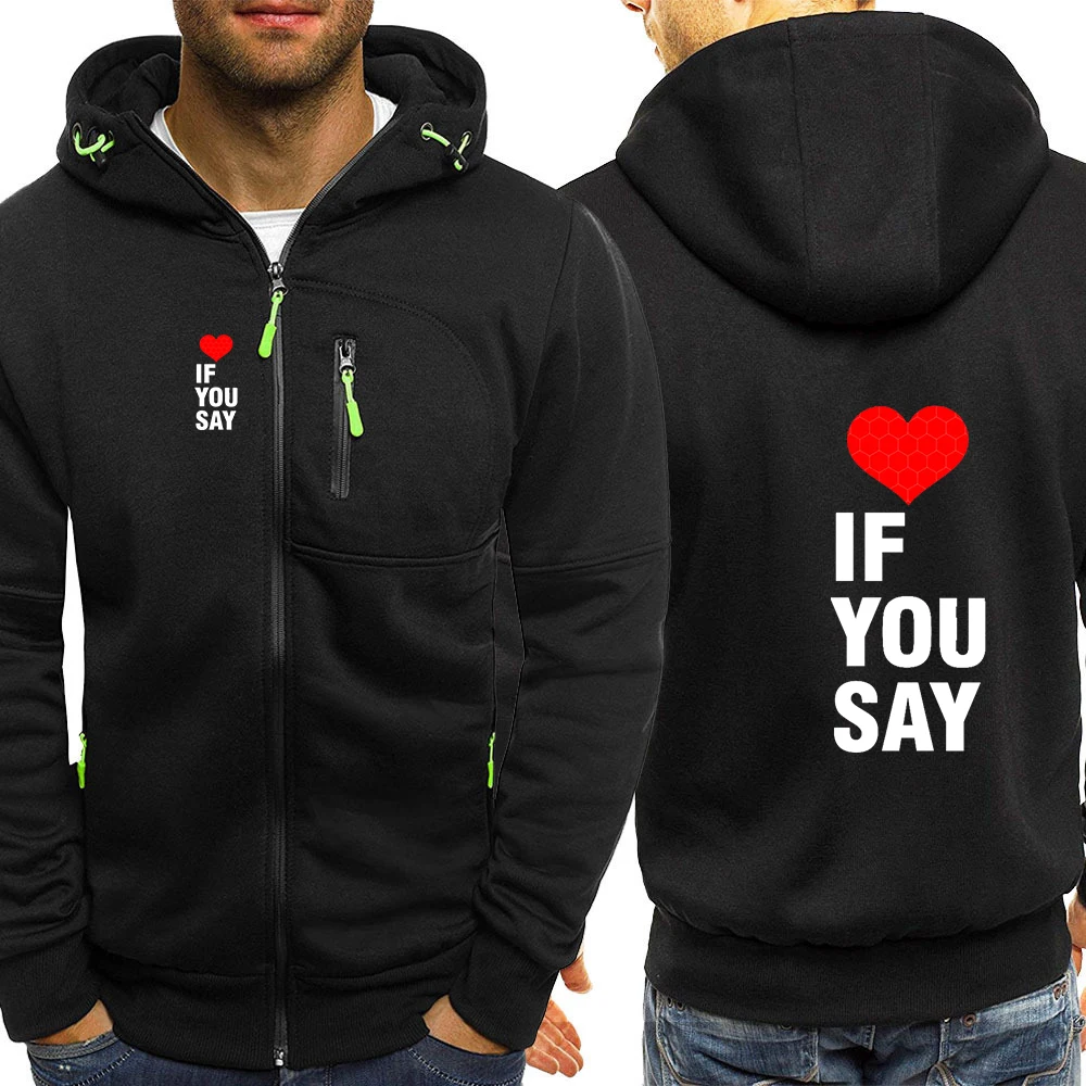 

Мужская хлопковая толстовка на молнии с принтом Love If You Say, трехцветная, весна-осень 2026, новая коллекция, повседневная модная куртка в стиле Харадзюку