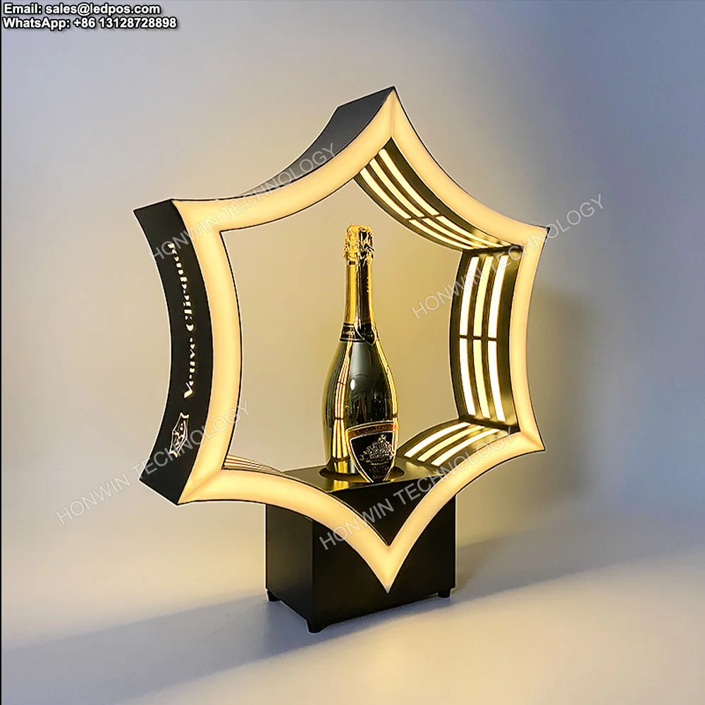 

LED Lighted Veuve Clicquot Champagne Bottle Presenter Hexagon Glorifier Display Stand VIP Service Rack Holder Cabinet Nightclub