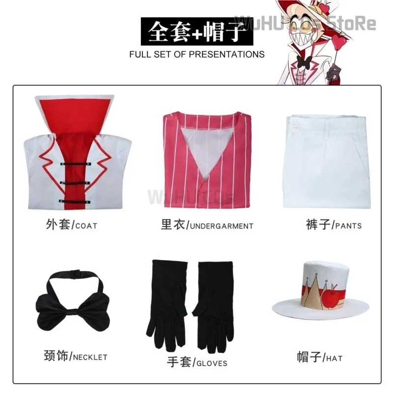 Hazbin Lucifer Cosplay Anime Hotel Morningstar Cosplay Costume Wig Daddy White Suit Devil Hell Halloween Party Adult Men Costume