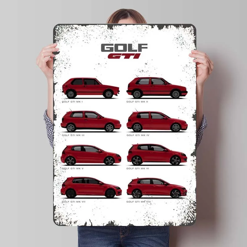 VW Golf GTI Generations Tinplate Sign Classic Car Poster Wall Decoration Items Metal Signs for Wall Art Decoration Interior Room