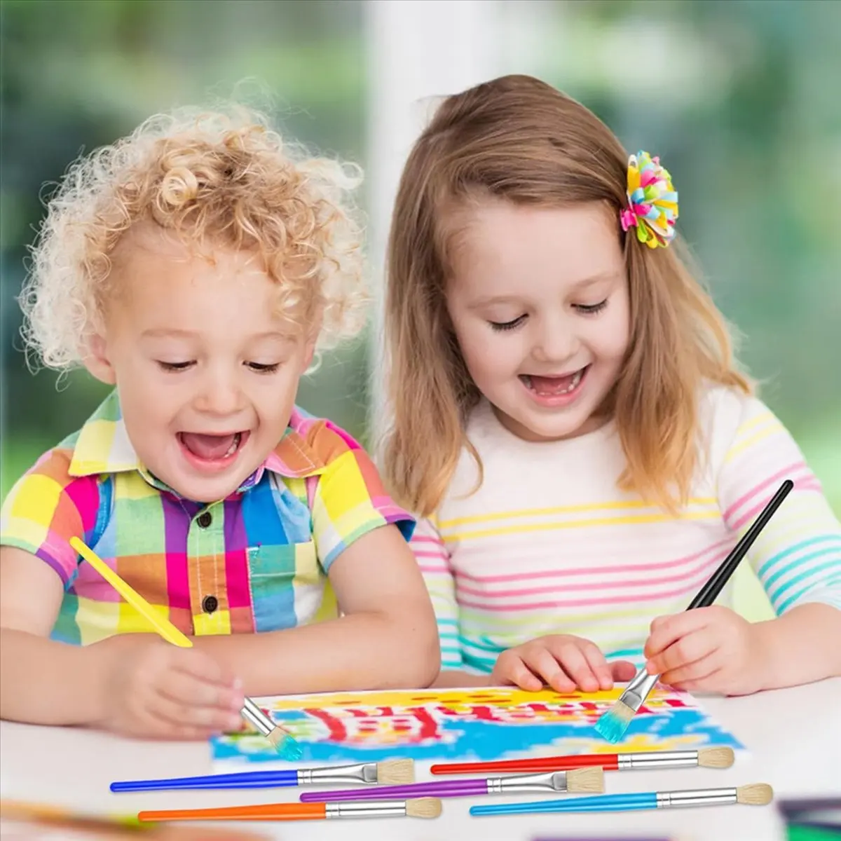 

Okay Paint Brushes for Kids, 66 Pcs Round and Flat Paint Brush Set, Easy Hold and Clean Toddler Paint Brushes, Paint Brushes