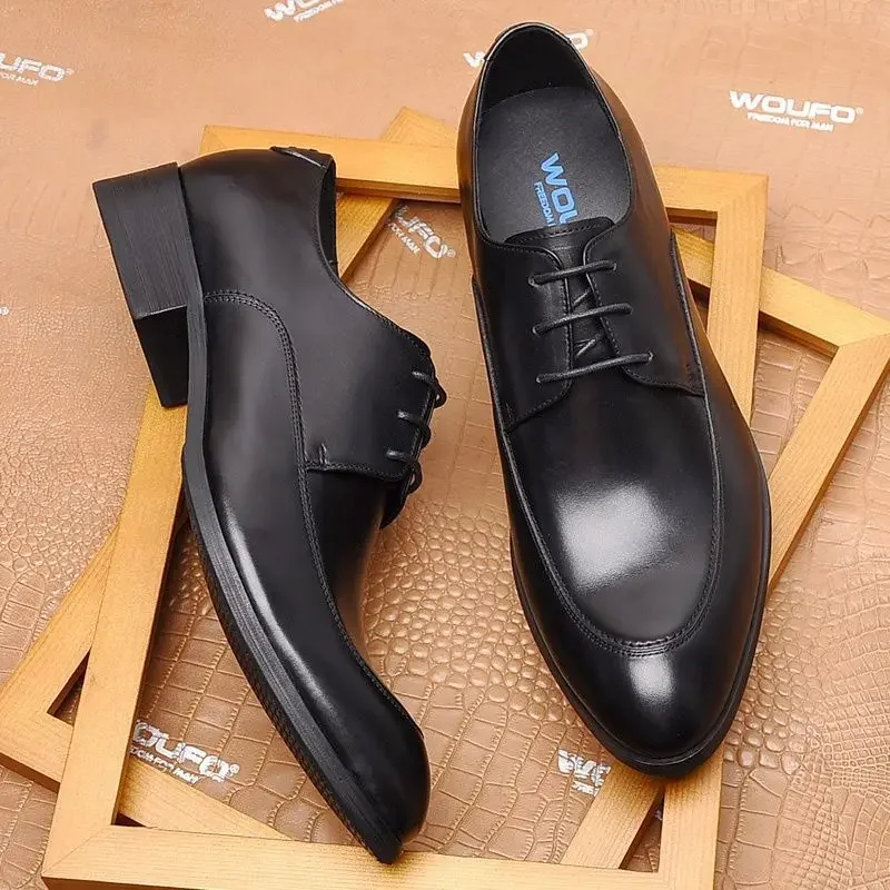 New men's formal leather shoes European edition plus 45 head layer cowhide men's shoes British single shoes
