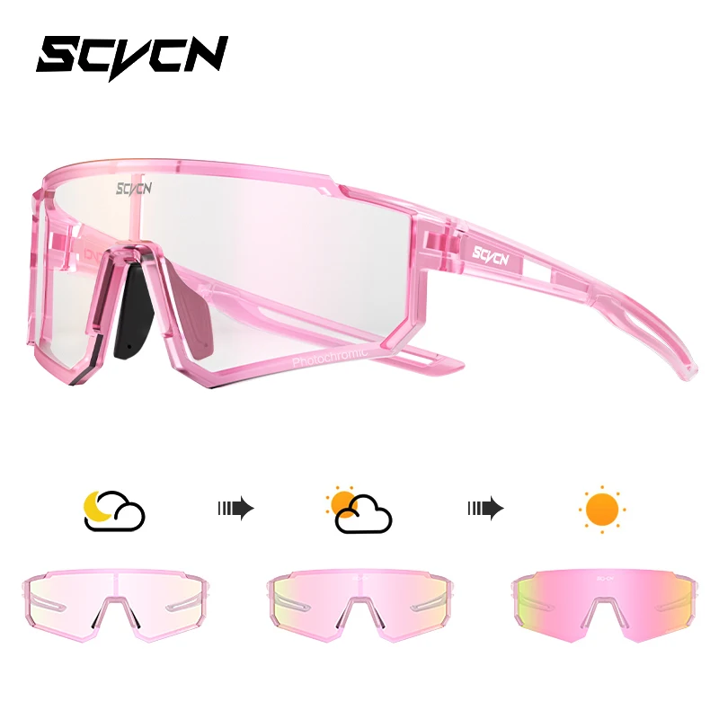 【セール中】SCVCN フォトクロミックピンクサイクリングメガネ女性アウトドアスポーツ眼鏡 UV400 MTB マウンテンバイクロード自転車夜間走行機器