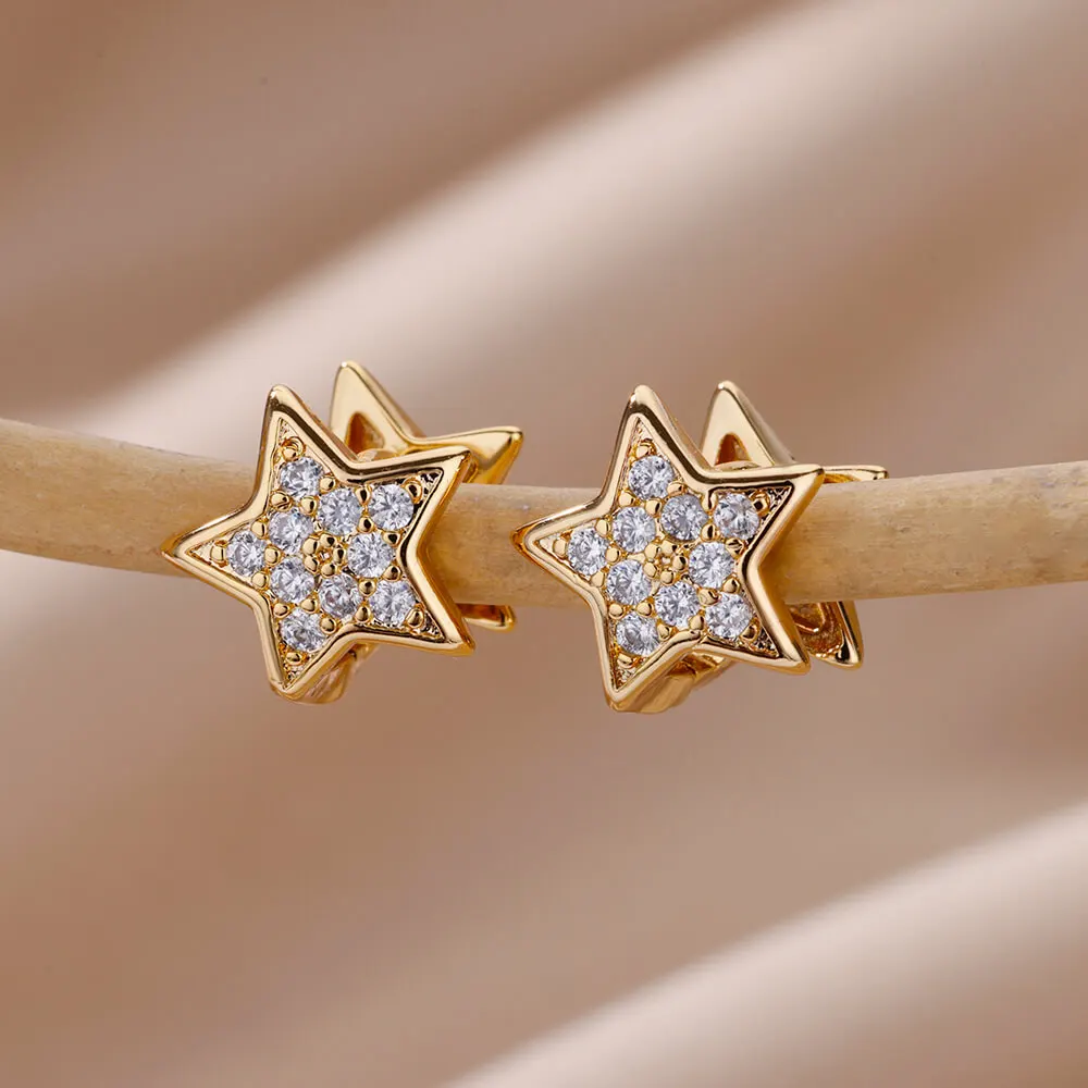 Zirkon Stern Pendientes Ohrringe für Frauen Mädchen Edelstahl Gold Farbe Ohrring Y2k Hochzeit Ästhetischen Schmuck aretes mujer – Detail 9