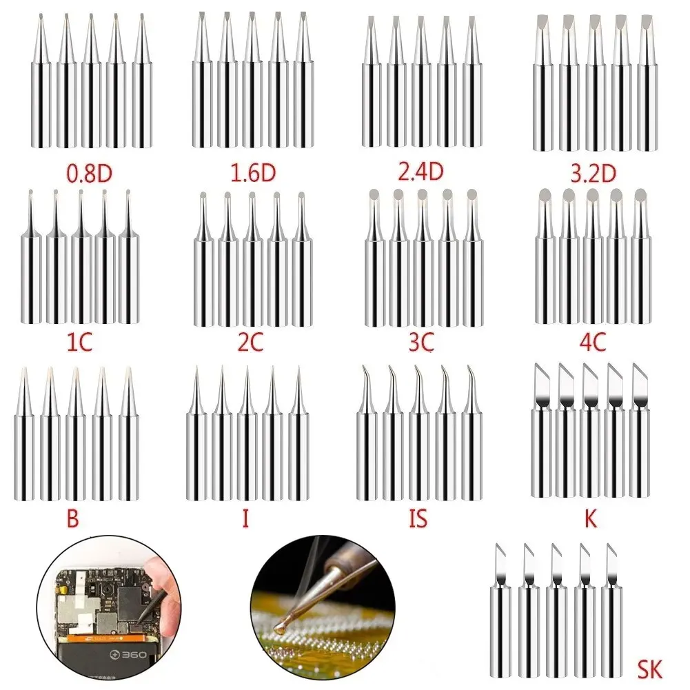 

5PCS/Set 900M-T Welding Soldering Iron Tips IS/I/B/K/SK/2.4D/3.2D/1C/2C/3C/4C Lead-Free Welding Tips Head