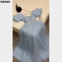 OEING-Sky Blue A-Line Prom Dresses, Fairy Princess Tulle, Tiered Puff Vestido de noite, Vestido de Ocasião Formal