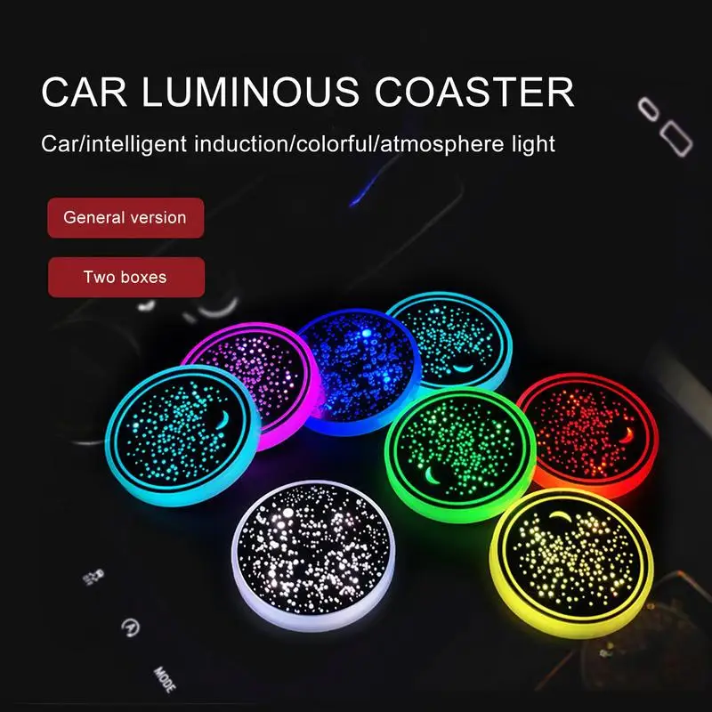 USB Light Up Coasters 2Pcs/set anti-skid LED luminous water coaster Car atmosphere light cup pad for car interor Cup Holder