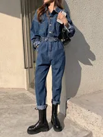 Women One Piece Long Sleeve Loose Fit Denim Jumpsuit Boyfriend Style Autumn Cargo Pants Casual Streetwear Pockets Jean Jumpsuits - Image 2