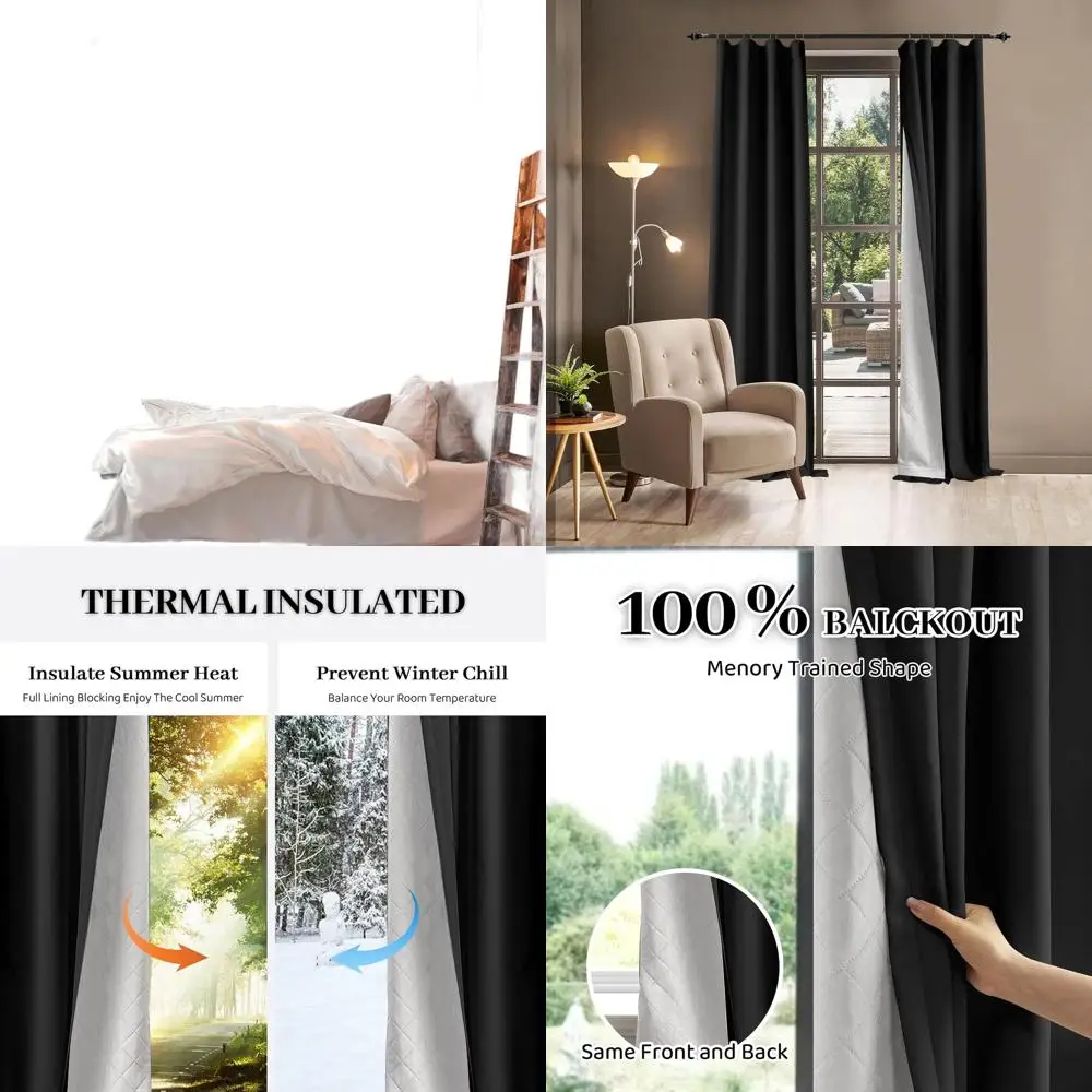 

100% плотные шторы с термоизоляцией, 3 слоя, 50x80 дюймов, конструкция задней вкладки для дверей, окон, детской комнаты, гостиной, с булавкой