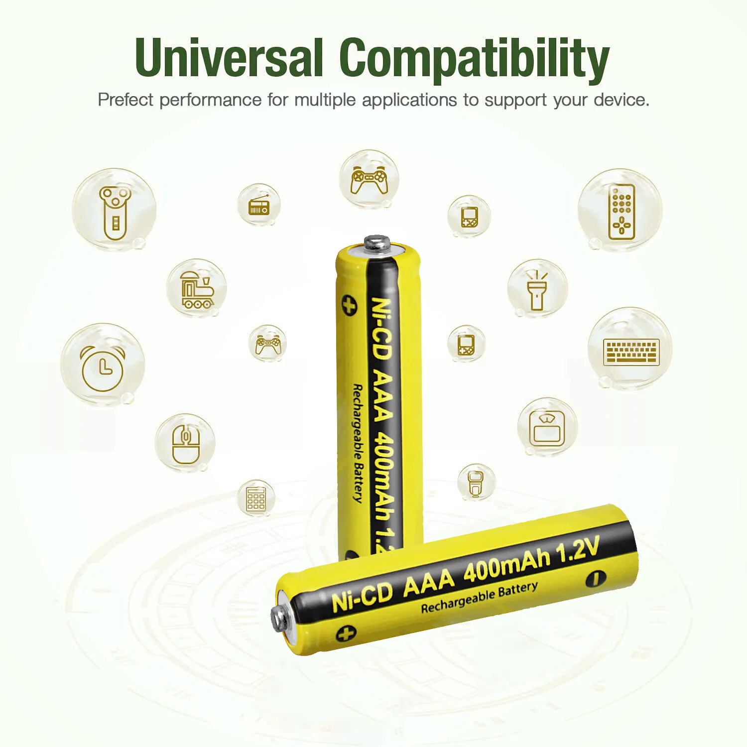 10PCS  AAA Ni-Cd 1.2V Rechargeable Battery 400mAh button top for TV Remote Controls