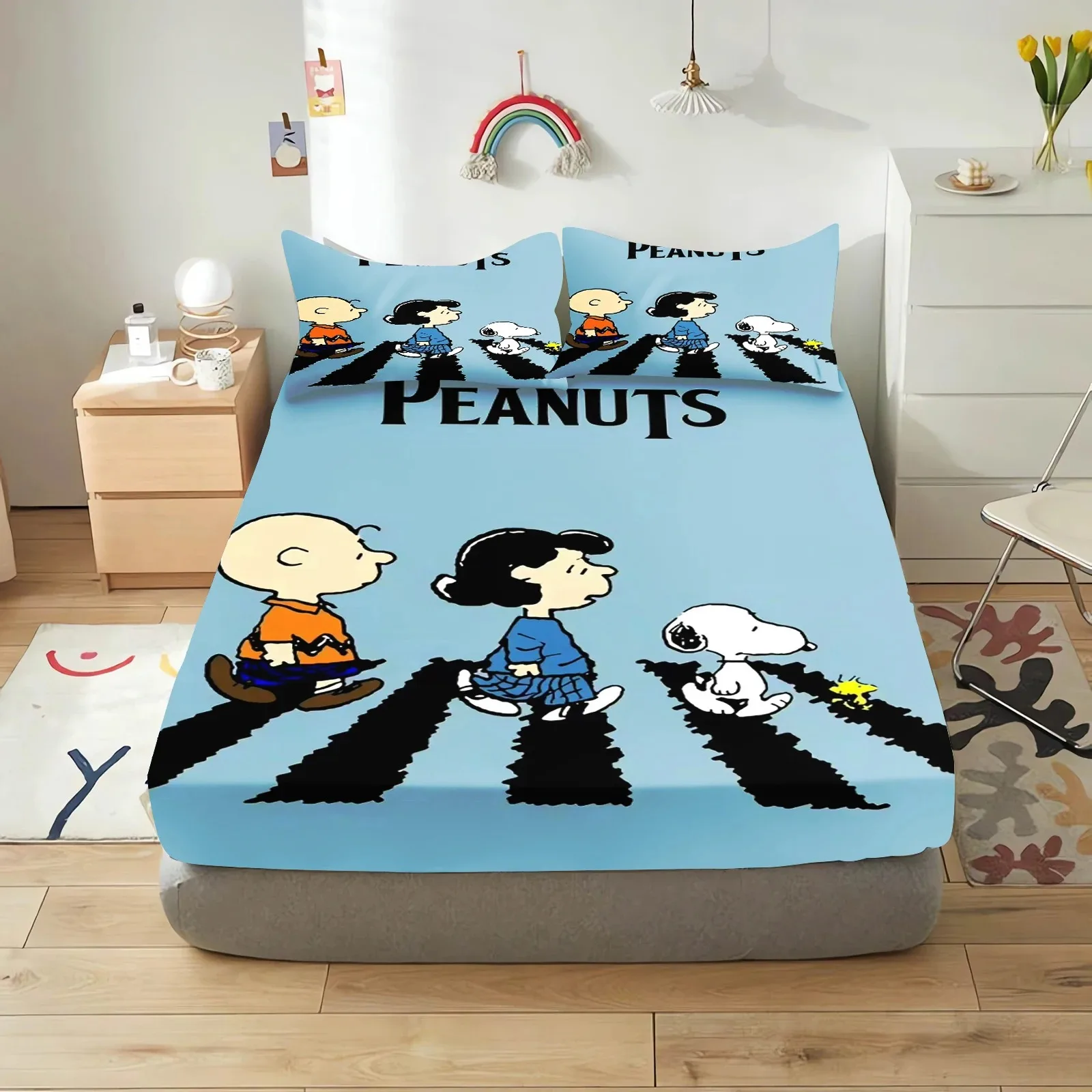 2024 New Cartoon Snoopy Fitted Sheet Adjustable Sheets King Bed Sheets Couple Bed Cover With Elastic 180 200 Pillowcase