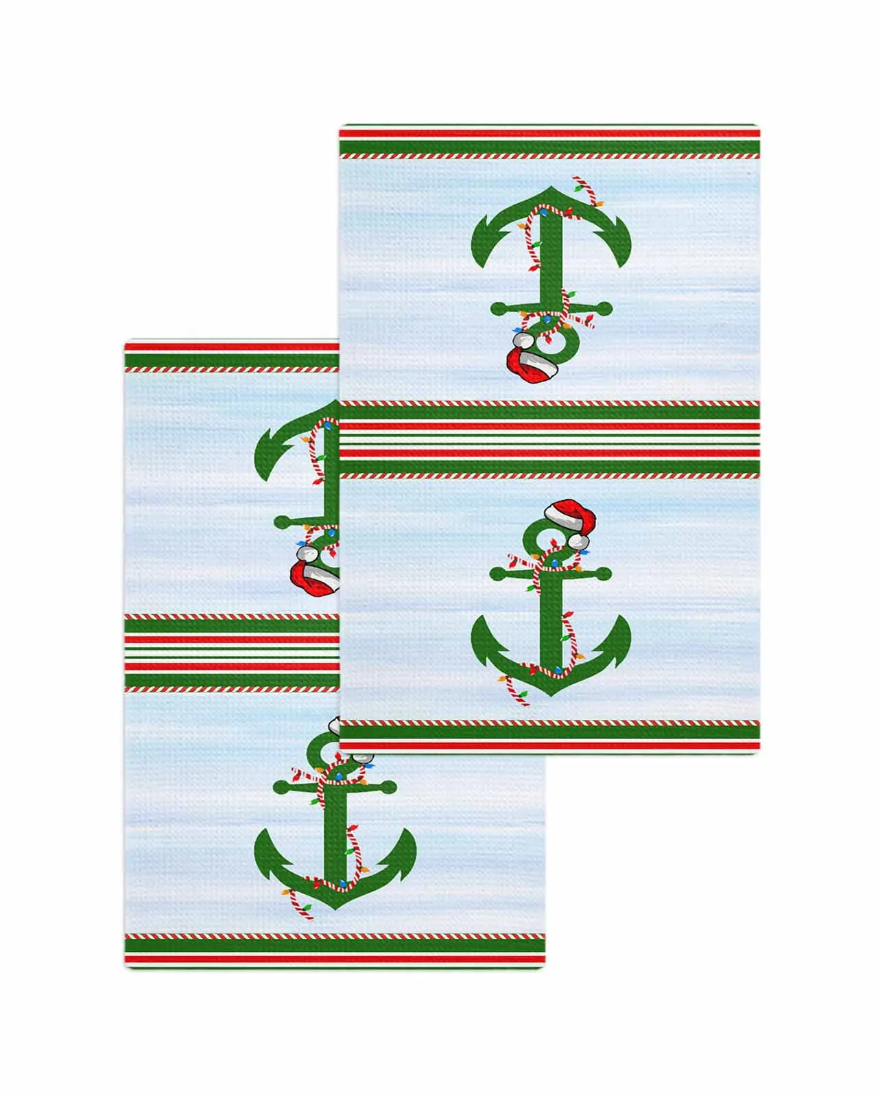 Christmas Boat Anchor Rope Christmas Hat 30*30cm Waffle Microfiber Kitchen Towel Soft Cleaning Cloth Scouring Pad Wiping Rag