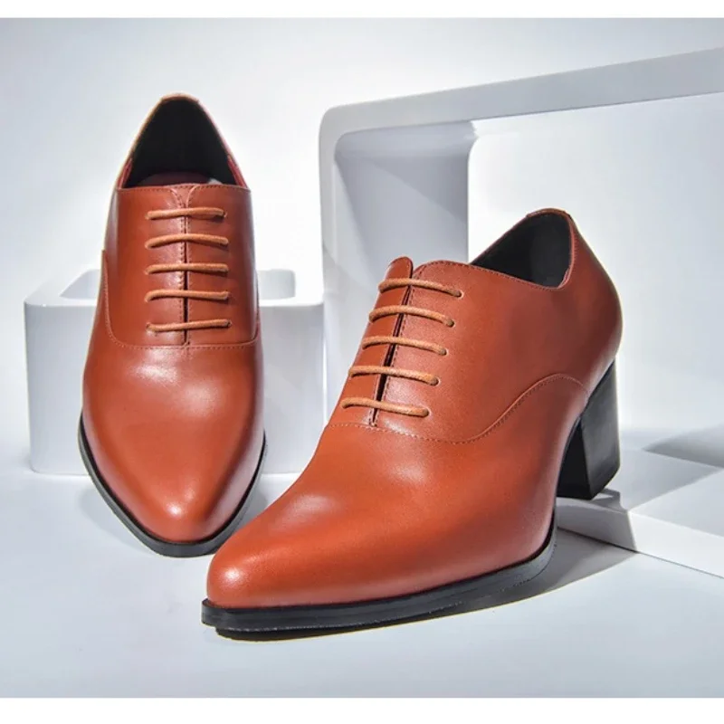 

6cm Height Mens Formal Shoes Luxury Genuine Leather 2026 Spring Fashion Retro Handmade Quality White Social Shoes Man High Heels