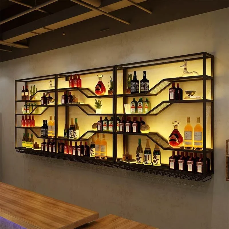 Estante de exhibición de vino montado en la pared, gabinete de vino, estante de almacenamiento, Mostrador de bar, arte de hierro creativo, personalización