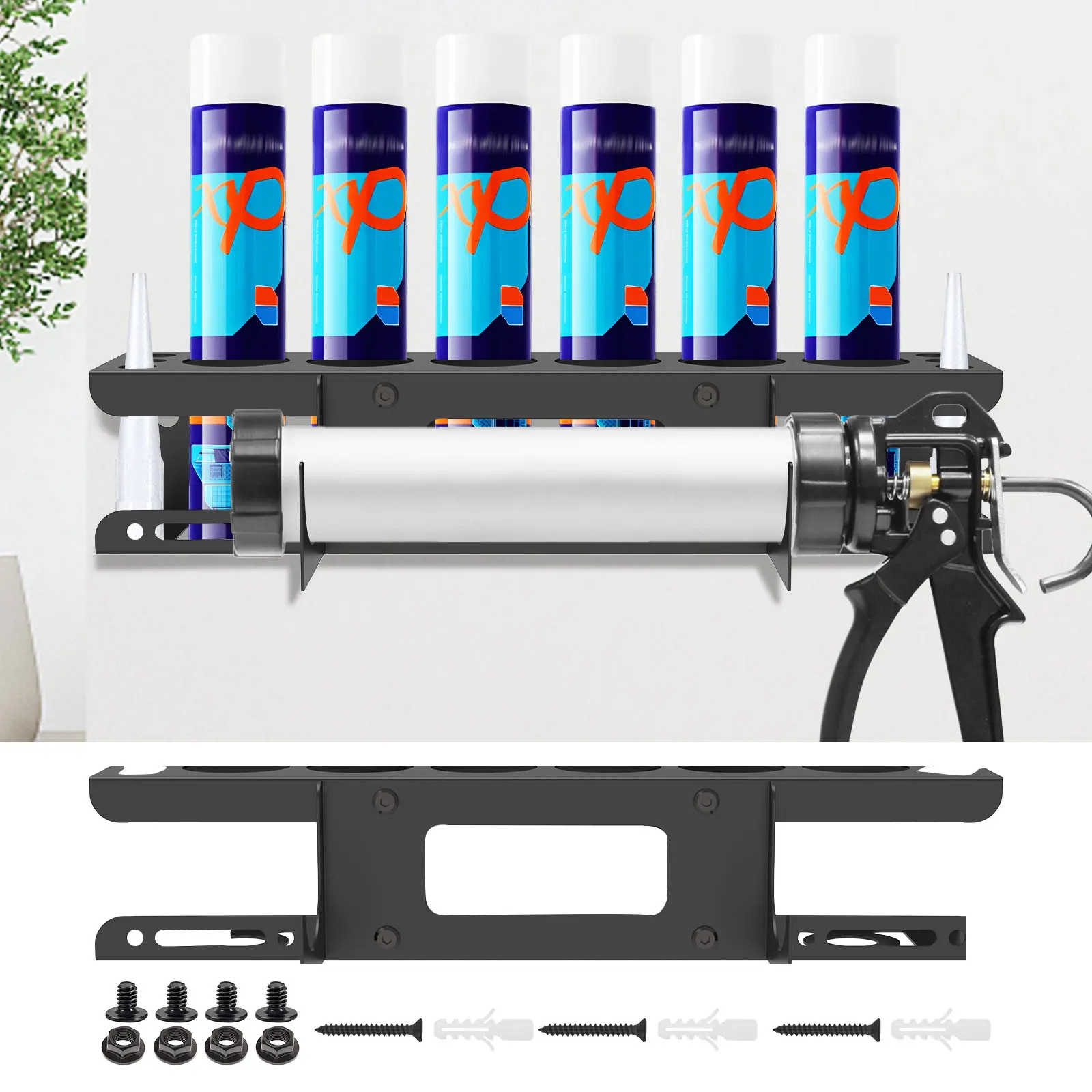 Caulk Tube Holder Wall Mounted Hand Caulking Tool Organizer Rack  Metal Grease Tube Rack With 6 slots  Sealant Organizer