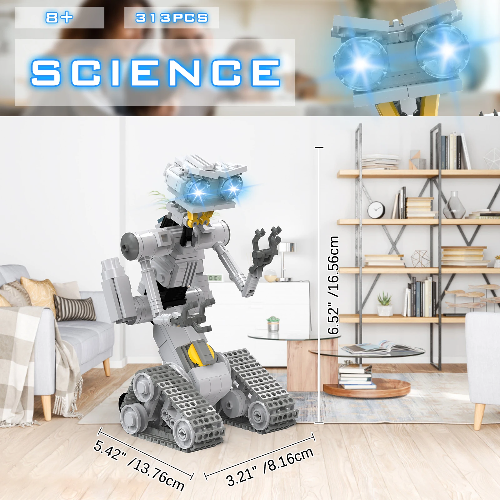 Johnny 5 Robot Short CircuiIt Building Toy Set, Short Open Circuit Track Robot Figures Model Building Blocks Toys, 313 Pieces