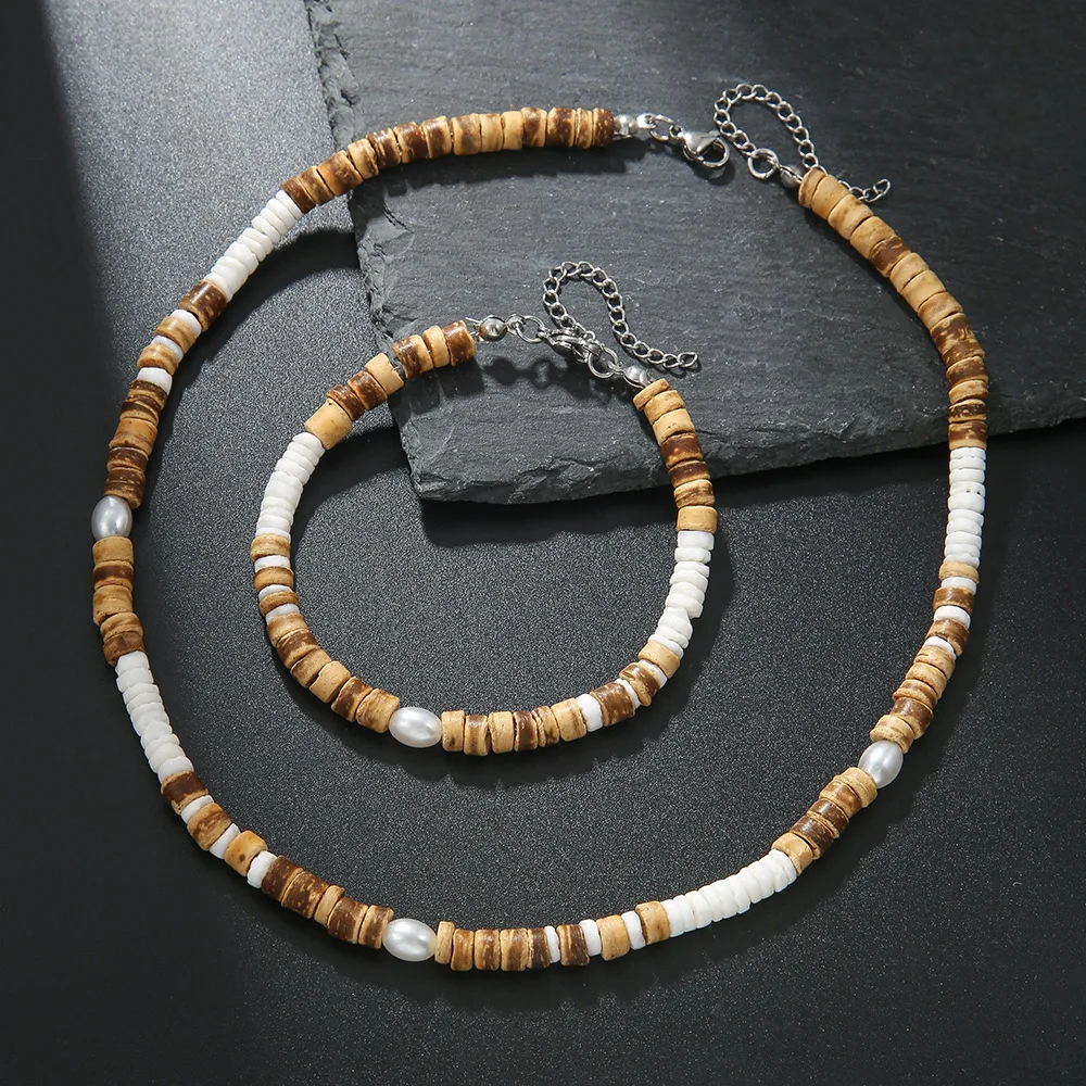 Bohemian Vacation Coconut Shell Beaded Necklace Men Women