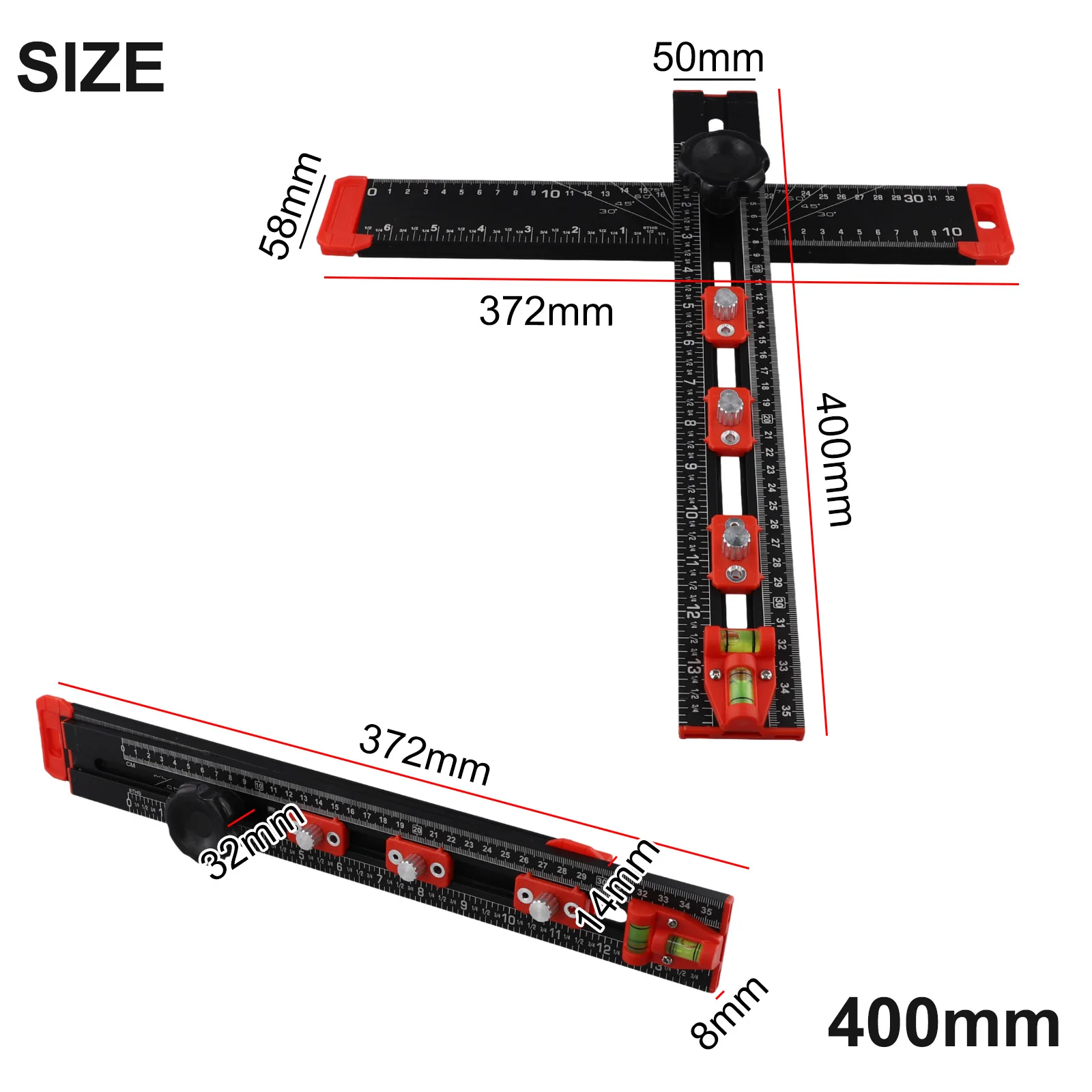 

2-in-1 Ruler Adjustable Drilling Ruler For Accurate Drilling Adjustable Knob Angle Positioning Clear Scale Double-Hole Sliders