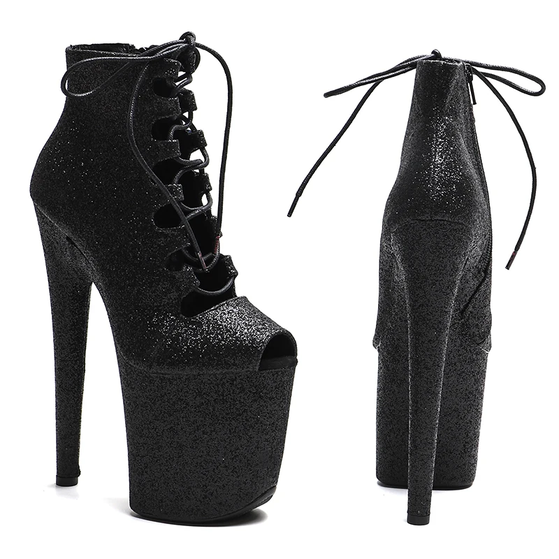 Leecabe 20cm/8inches Glitter Upper Ankle Boots Open Toe High Heel platform Pole Dancing boots
