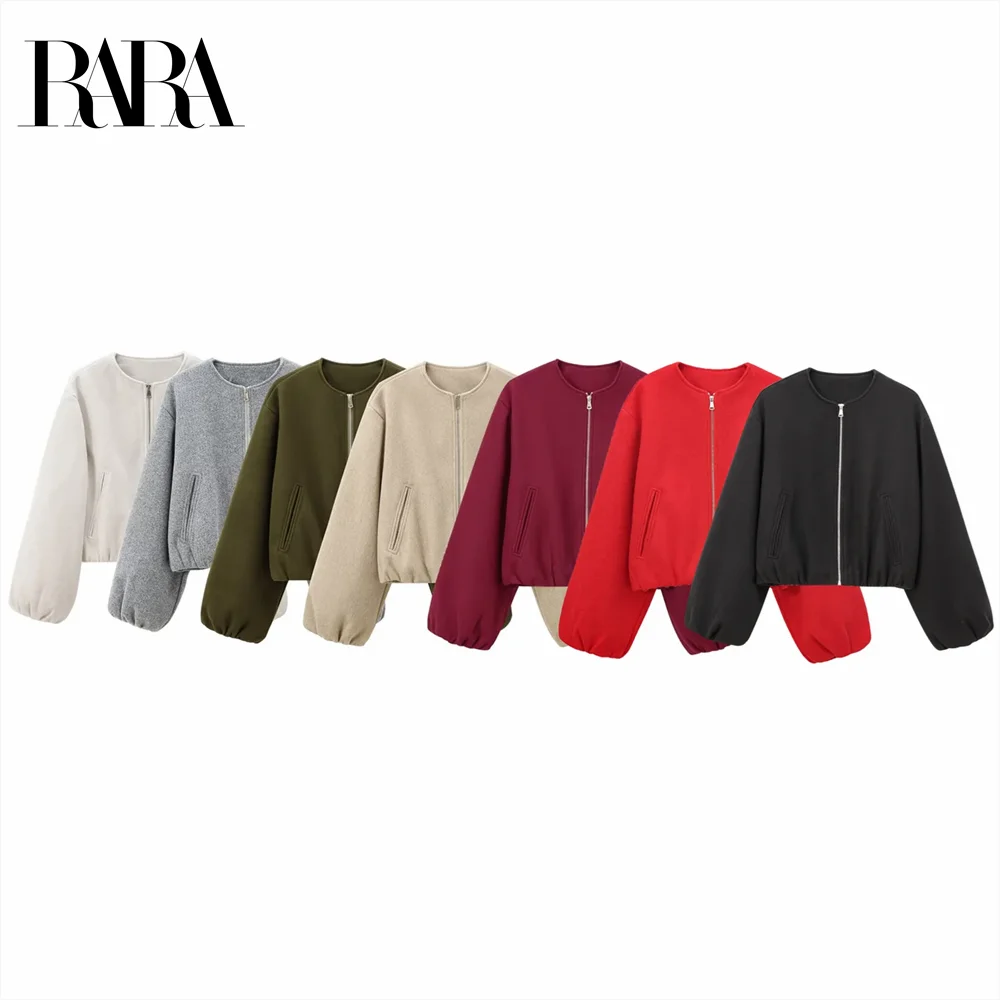 

2024 RARA versatile casual style solid color round neck short flight jacket coat winter new women's clothing