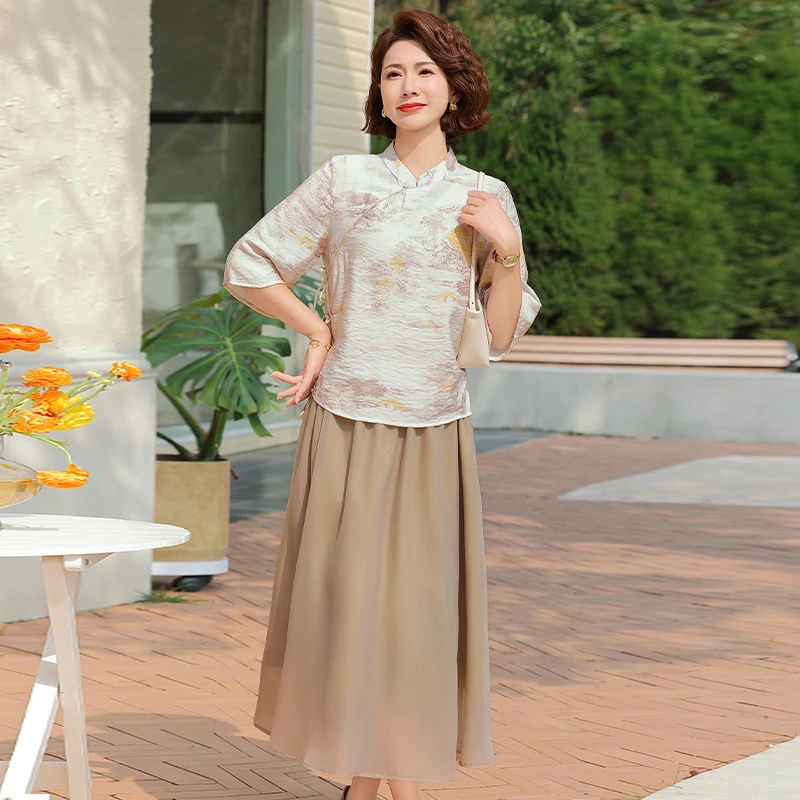 traditional-chinese-style-mom-summer-outfit-retro-middle-aged-women's-fashion-sleeveless-two-piece-set-floral-print-loose-fit