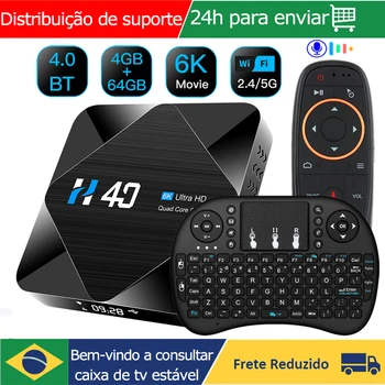 안드로이드 10.0 TV 박스 음성 어시스턴트, H40, 6K 3D 2.4G 및 5.8G 와이파이, 4GB RAM, 32G, 64G, 초고속 스마트 Mi 박스, 브라질로의 무료 배송 