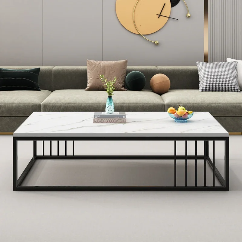 Rectangle Simple Black Coffee Table Living Room Minimalist Apartamento Books Coffee Table Marble Stone Mesa Auxiliar Furniture